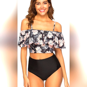 E.W Apparel‎ High Waisted Flounce Bikini Set,Tummy Control Swimsuits for Women